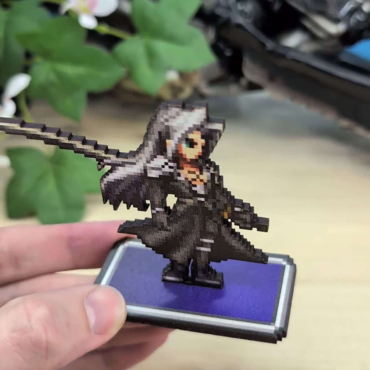Sephiroth Pixel Art Wooden Figurine From FF7. the Perfect Original