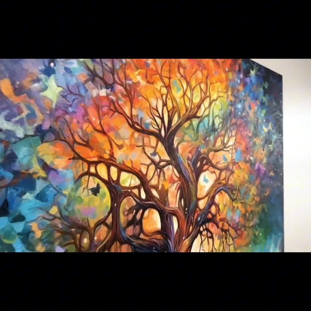 JOSUE Painting And Tree Of Life Modern Canvas Wall Art Orange,Blue Picture For Living Room Bedroom Home Office Wall Decor-40x60cm Unframed