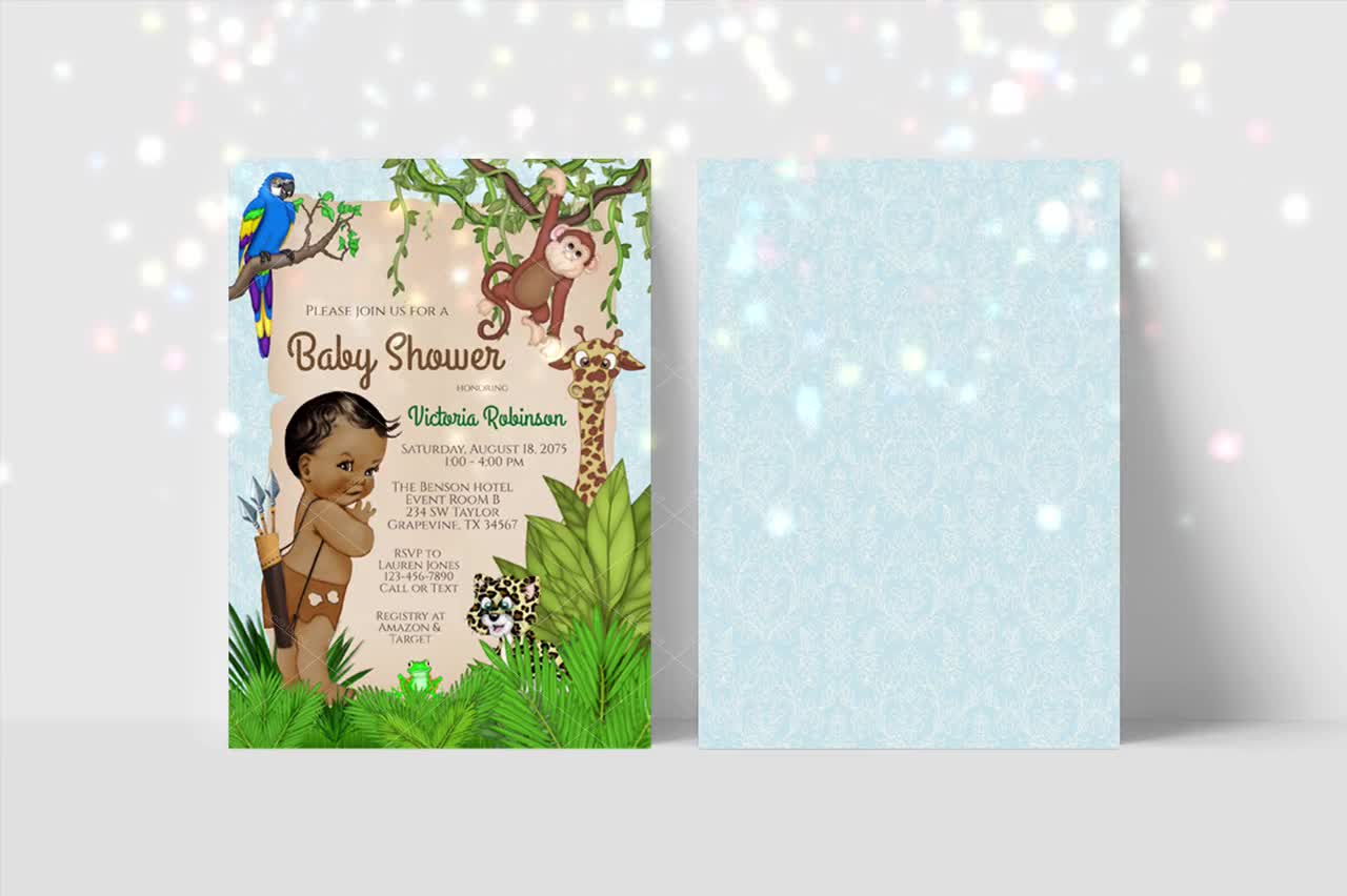 Woodland Baby Shower Guest Book BLUE JUNGLE SAFARI Blank With Envelopes Baby  Shower Invitations, image size:1280x852