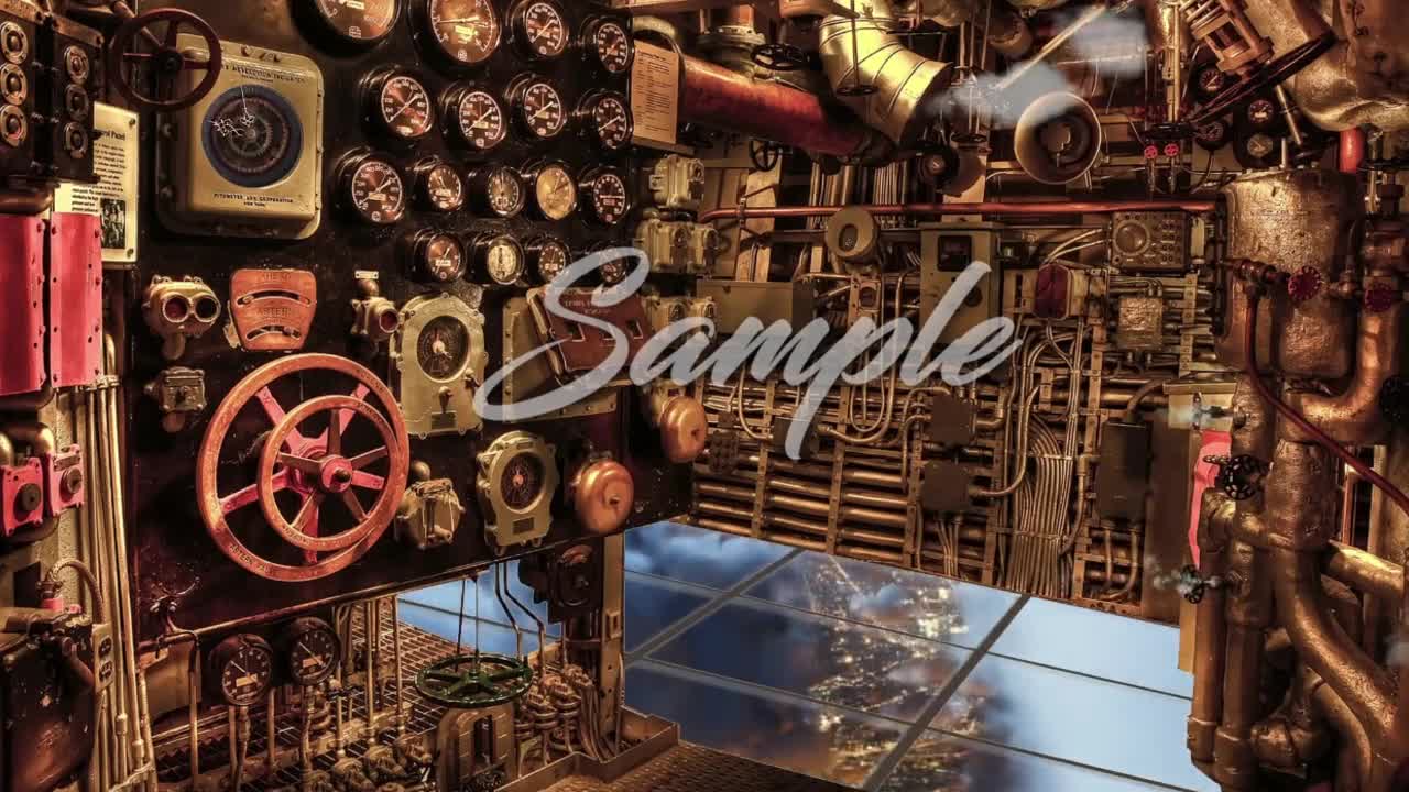 Fondo animado con zoom de dirigible Steampunk, image size:1280x720