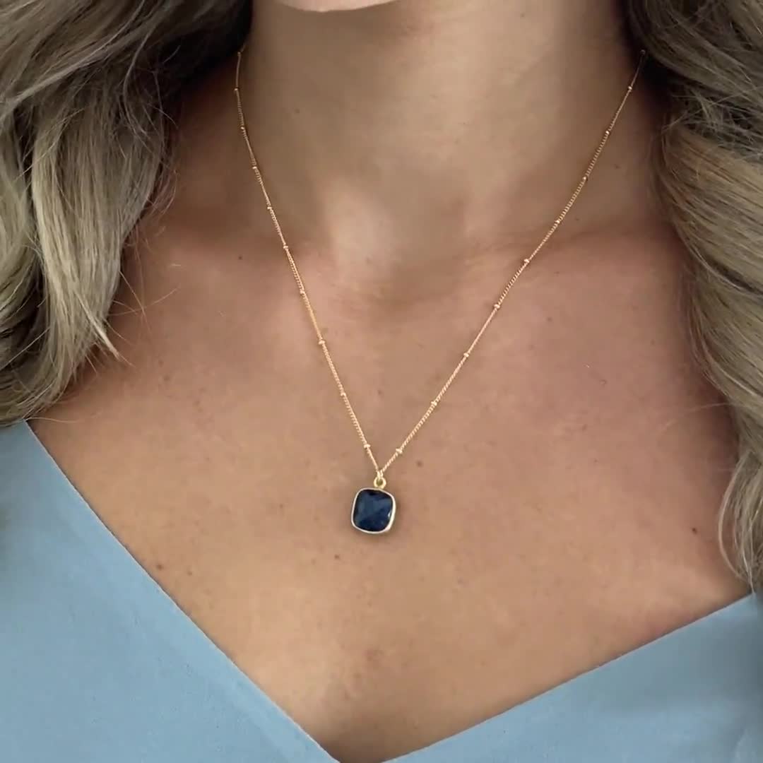 Small Sapphire Necklace Tiny Sapphire Pendant Gold Sapphire