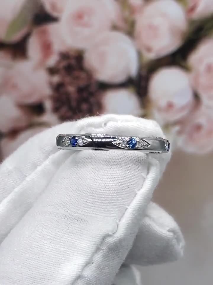 Antique Sapphire Wedding Band 925 Sterling Silver Vintage Wedding Ring September Birthstone Stacking hotsell Ring Anniversary Gift for Her Handmade