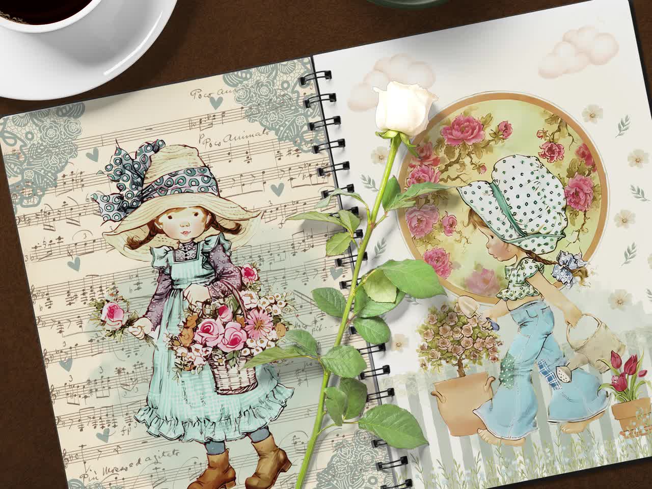 Sarah Kay digitale Papiere. Landhausstil. Digitales Scrapbooking. Druckvorlagen. Journal-Seiten. Holly Hobbie, Junk Journal, Digitaler Download. video poster
