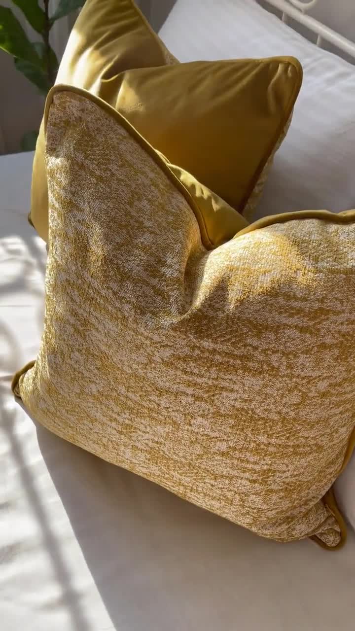 Yellow 20x20 Square Cotton Sari Silk Decorative Throw Pillow