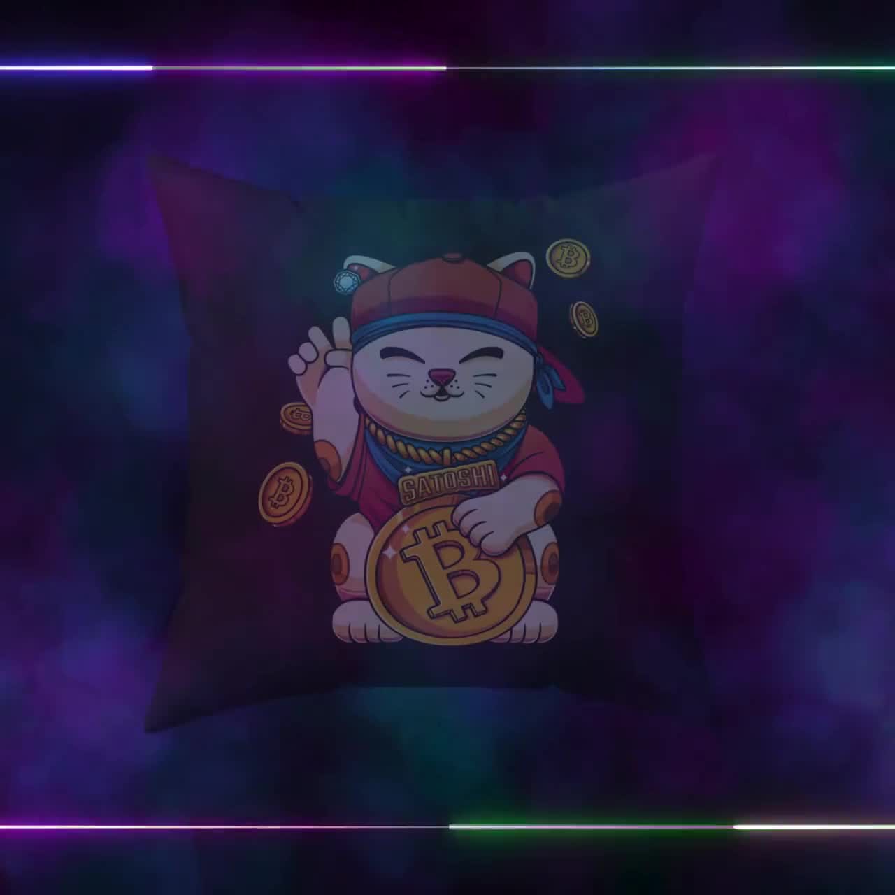 Satoshi Lucky Cat Bitcoin Pillow, Crypto Investor Gift, Bitcoin Home Decor,  Maneki-neko Throw Pillow, Gift for Bitcoin Lover, Man Cave Decor