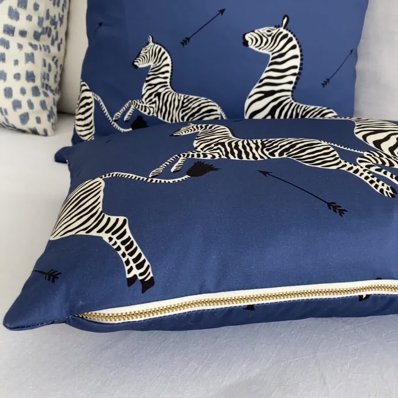 Rebus Blue Velvet Pillow Cover