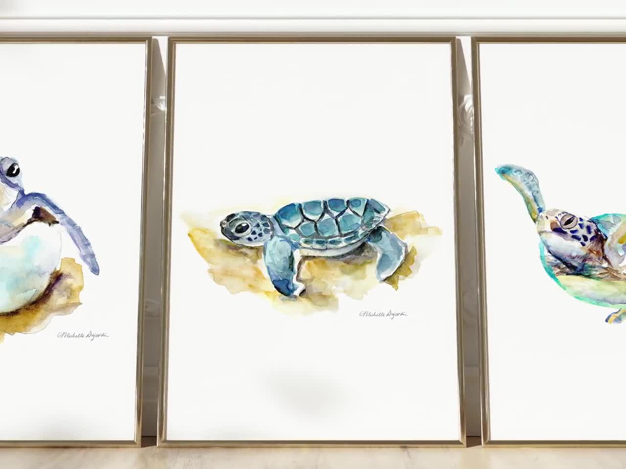 Coussin for Sale avec l'œuvre « Aquarelle Tortue de mer