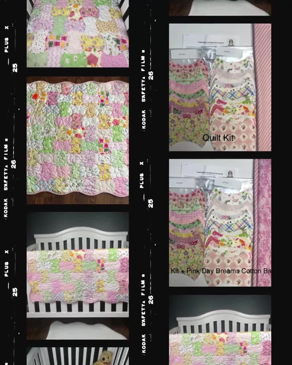 Baby Girl Panel Quilt Kit, Ohio Star Pattern Cheater Fabric, Simple Ea