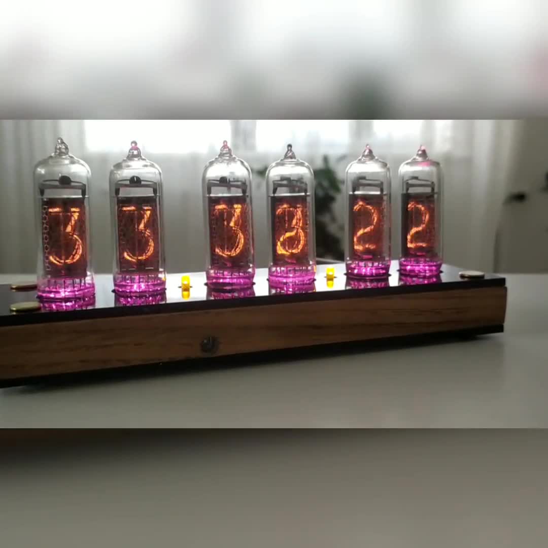 Nixie tube clock, include IN-14 tubes and plywood case