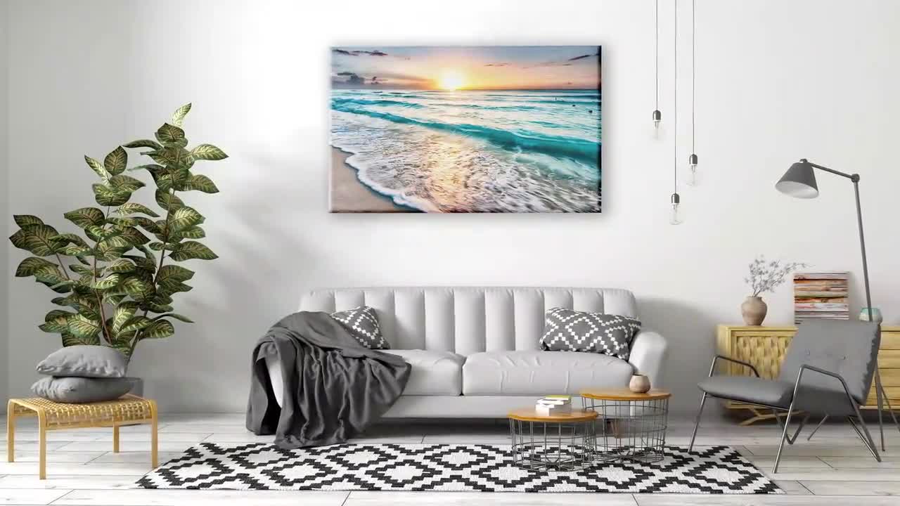 Wall26 - Square Canvas Wall Art - Clear Sea Waves Rushing to The Beach Viewd from The Sky - Giclee Print Gallery Wrap Modern Home Decor Ready to Hang