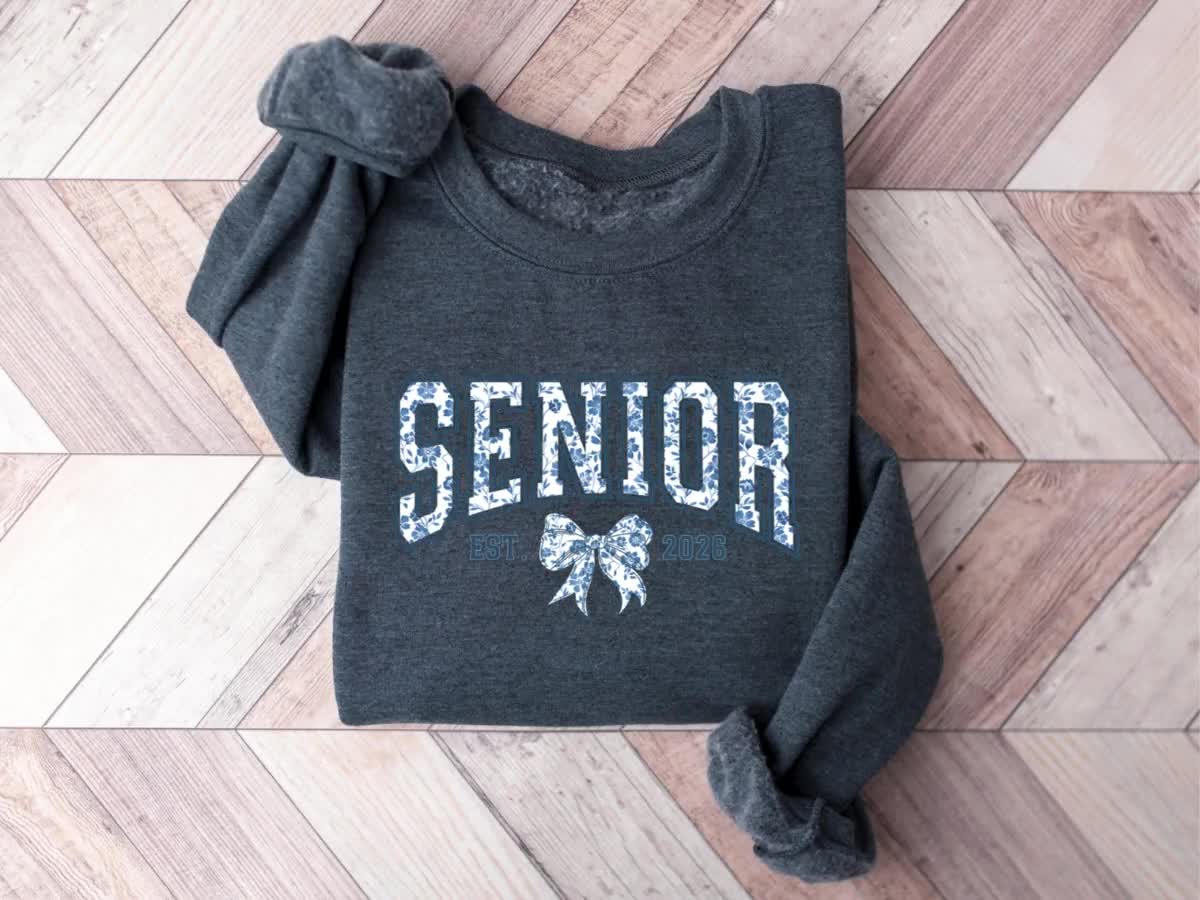Coquette Senior 2026 Sweatshirt, Senior 2026 Bow Sweatshirt, Blue Floral Toile Jouy Bow Senior Sweater, Bow Senior 2026 Tee, Senior Gifts video poster