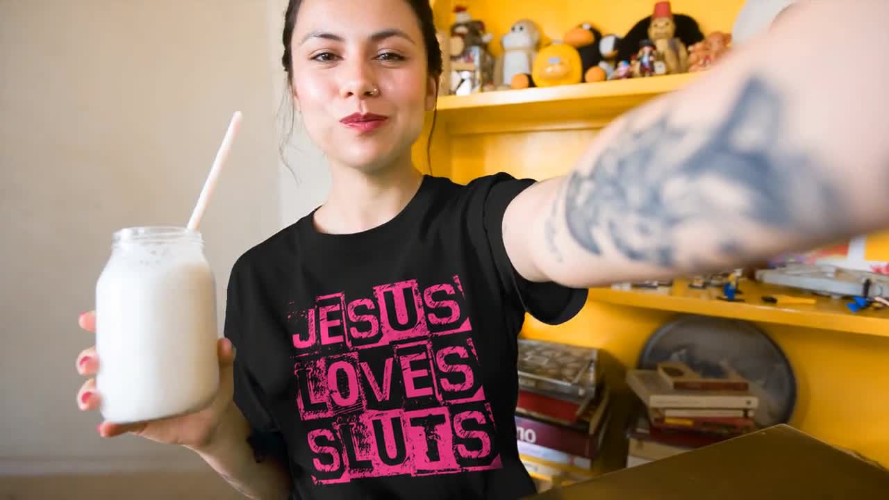 Jesus Loves Sluts Naughty T-shirt Slut Shirt Hot Wife image photo