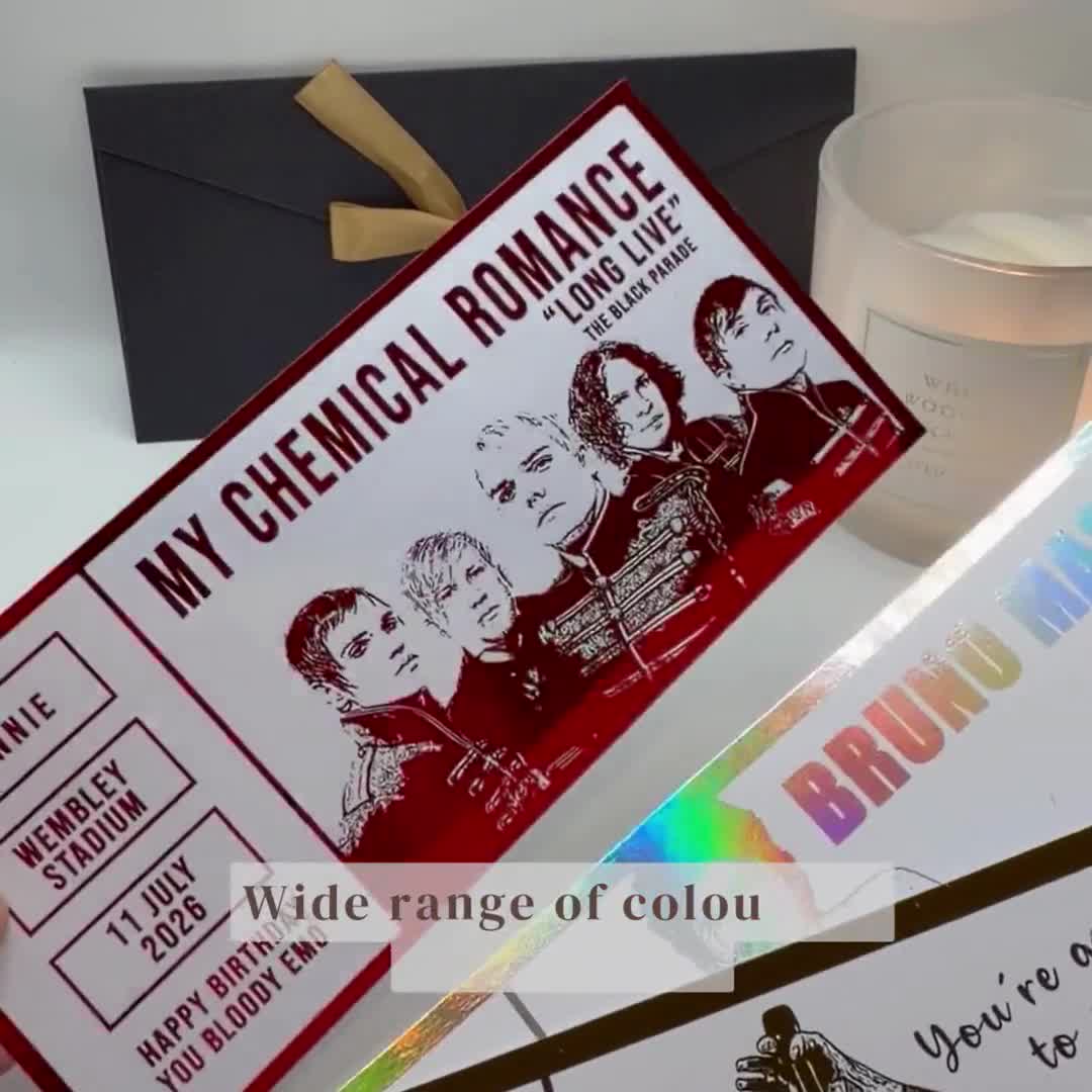 Foiled and Personalised Concert Ticket Gift Reveal - Available in a variety of colours - Any Artist video poster