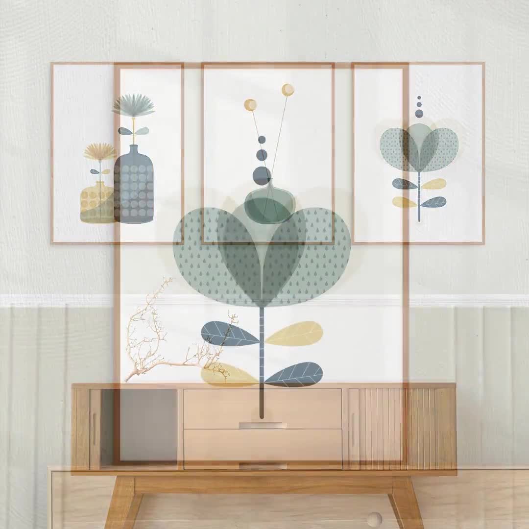 Retro Mid Century Vintage Flowers Set of 3 Wall Art Print, Scandinavian  Floral Botanical Rounded Shapes Poster, Nature Inspired Nordic Decor 