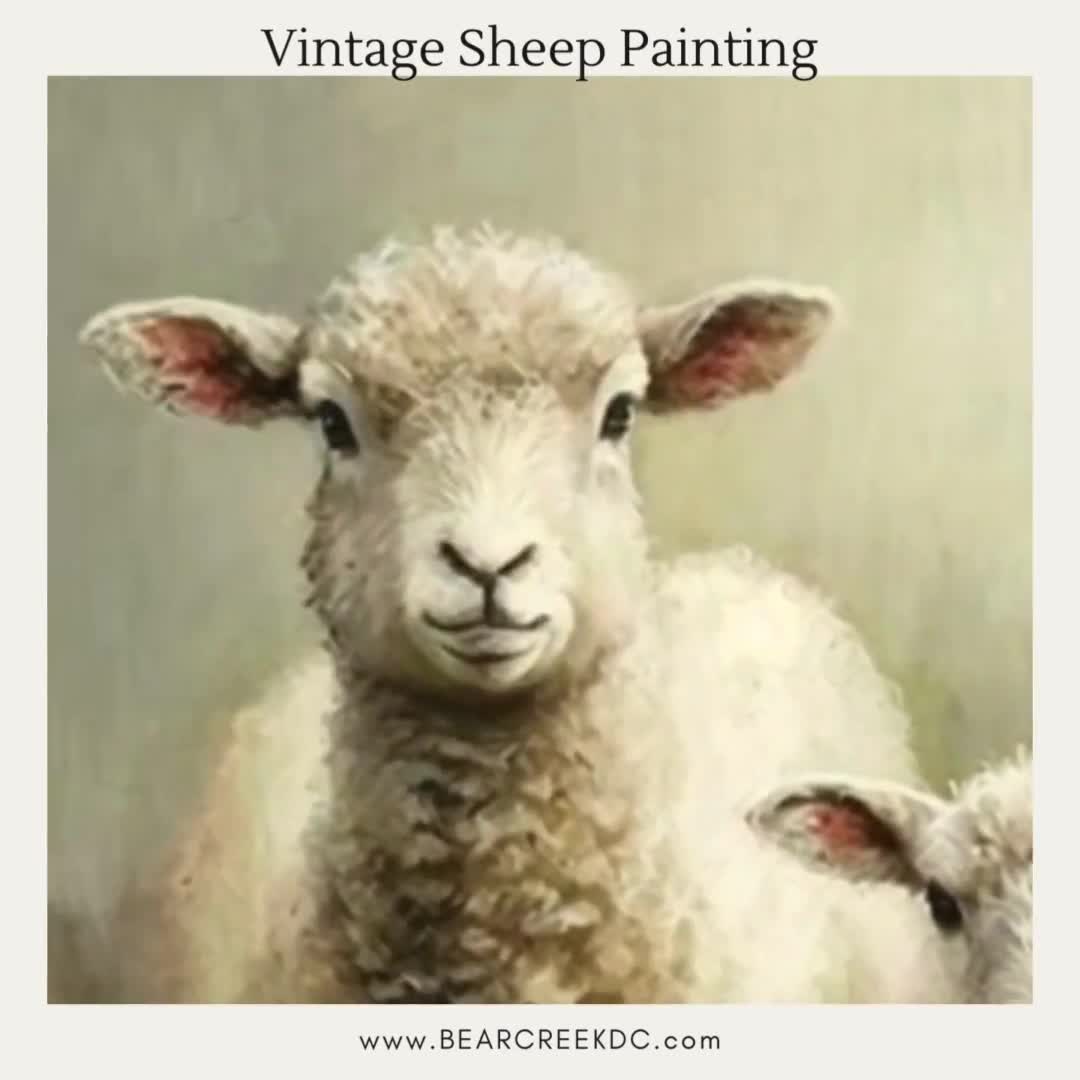 Sheep in Meadow Painting Print Vintage Sheep Oil Painting