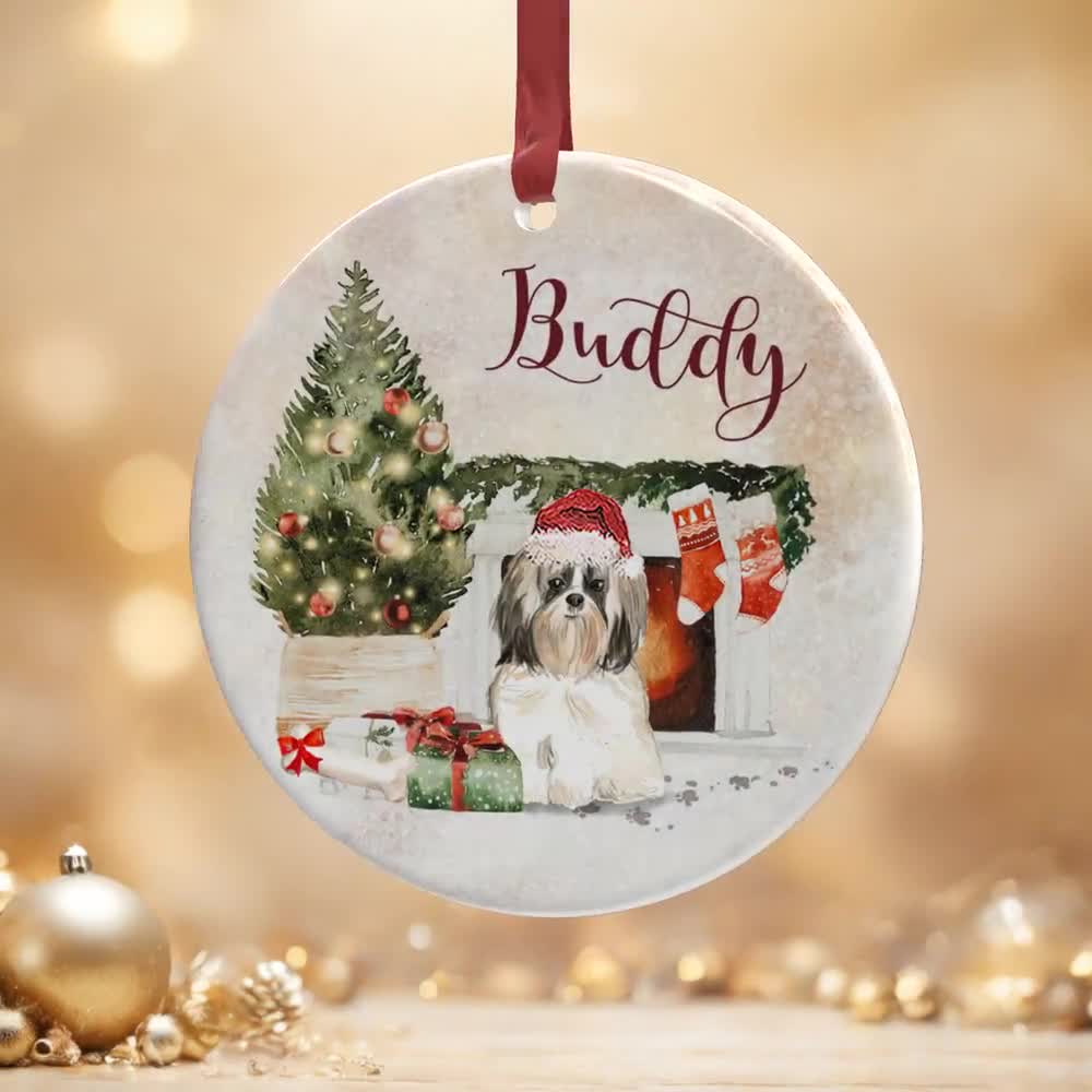 長毛シーズーのクリスマスオーナメント - パーソナライズされたツリー