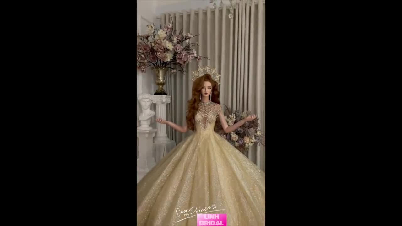 Gold beaded long or cap sleeves sparkle ball gown wedding dress with  glitter tulle - various styles