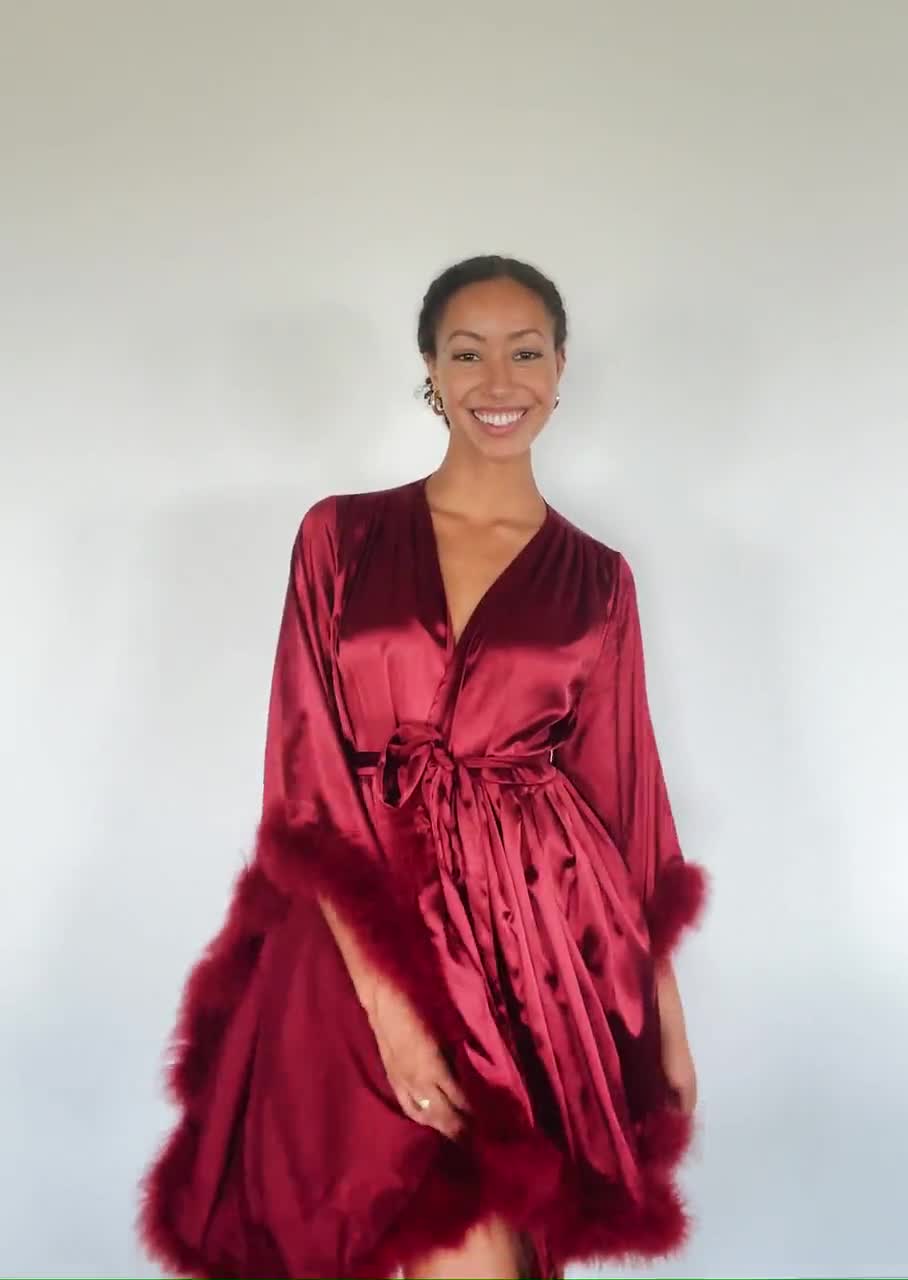 Feather Robe Lingerie Robe Wedding Robe Red Robe Silk Robe Plus Size  Lingerie -  Canada