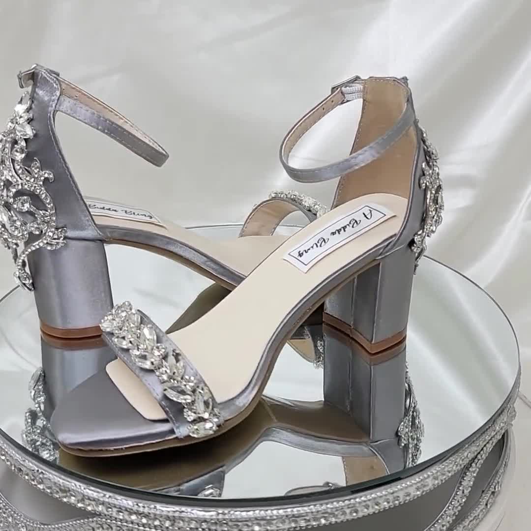 Wedding shoes with heels Bridal shoes in Silver embroidered with  rhinestones and Crystals | Pearlings Designer Collection