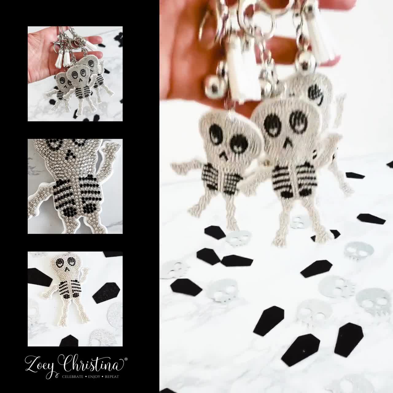 Rhinestone Skeleton Keychain: Spooky Halloween Charm for Health