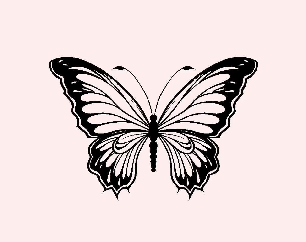 蝶の羽 SVG バンドル: 48 種類の白黒昆虫デザイン (デジタル 蝶の羽 SVG バンドル: 48 種類の白黒昆虫デザイン (デジタル