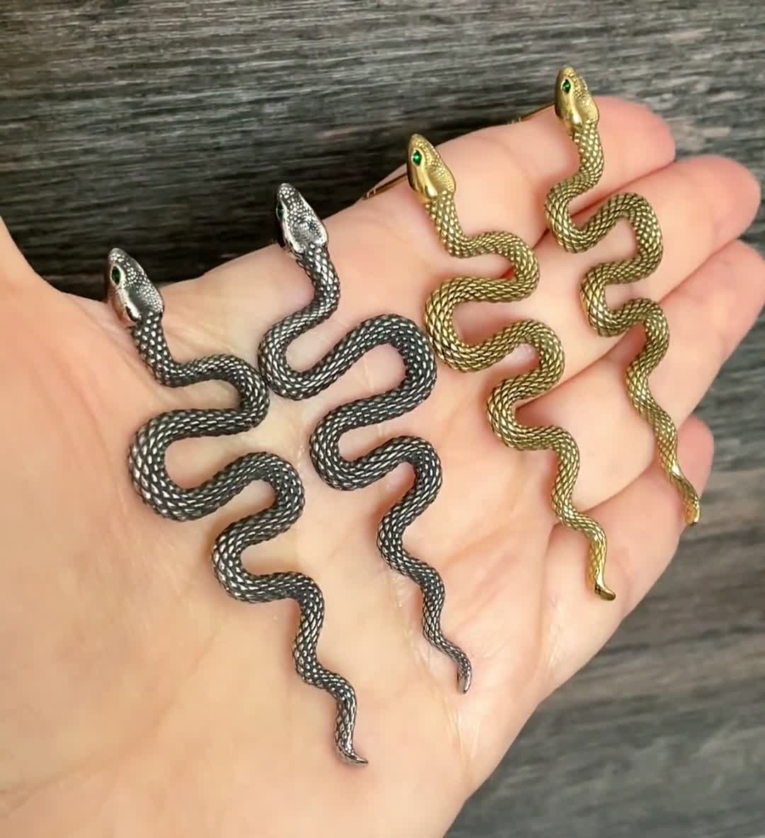 Snake Earrings, Emerald Eyes Snake Earrings, Black Earrings, Snake