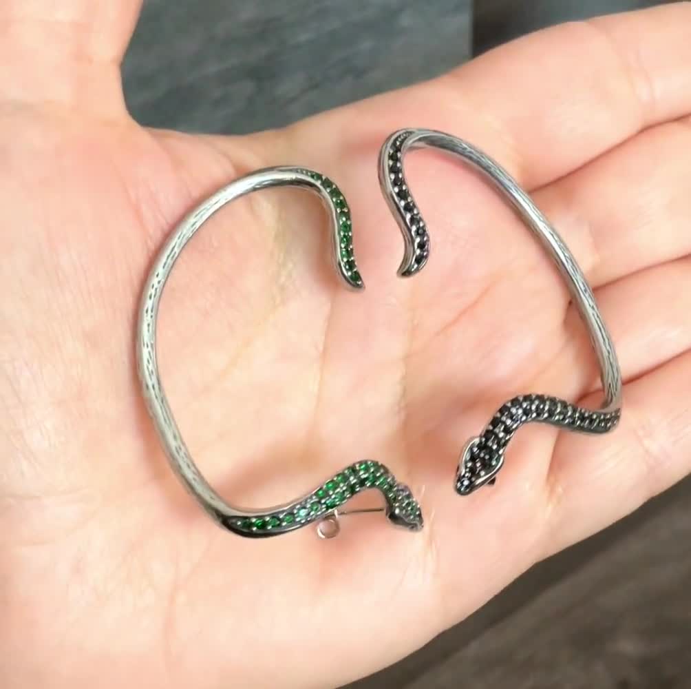 Black & Emerald CZ Snake Ear Cuff, Stainless Steel (single) - Etsy
