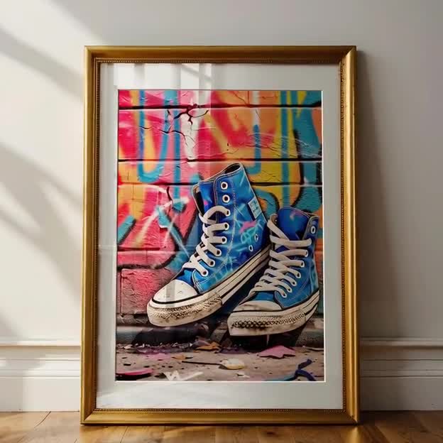 アートポスター　「DAYTON’S GALLERY••• 」 Urban Sneaker Graffiti Art, Colorful Shoe Wall Decor Digital Print