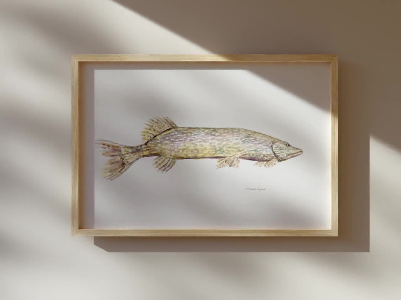 パイク水彩画アートプリント、魚の壁飾り - Etsy 日本