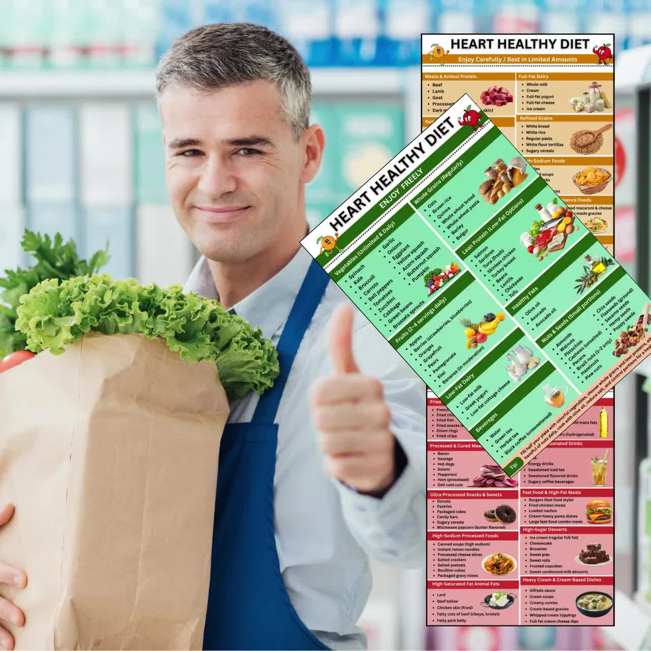 Lista de alimentos para una dieta cardiosaludable (imprimible), tabla de alimentos para una dieta cardiosaludable (PDF), plan de comidas cardiosaludable, dieta baja en colesterol video poster