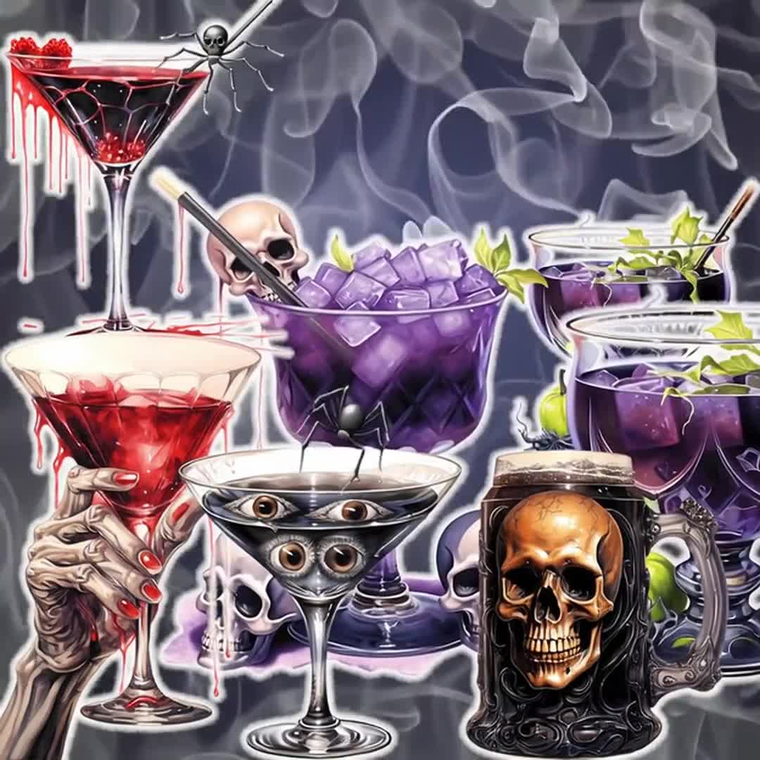 Halloween Cocktails Watercolor Clipart Digital Downloads Overlay