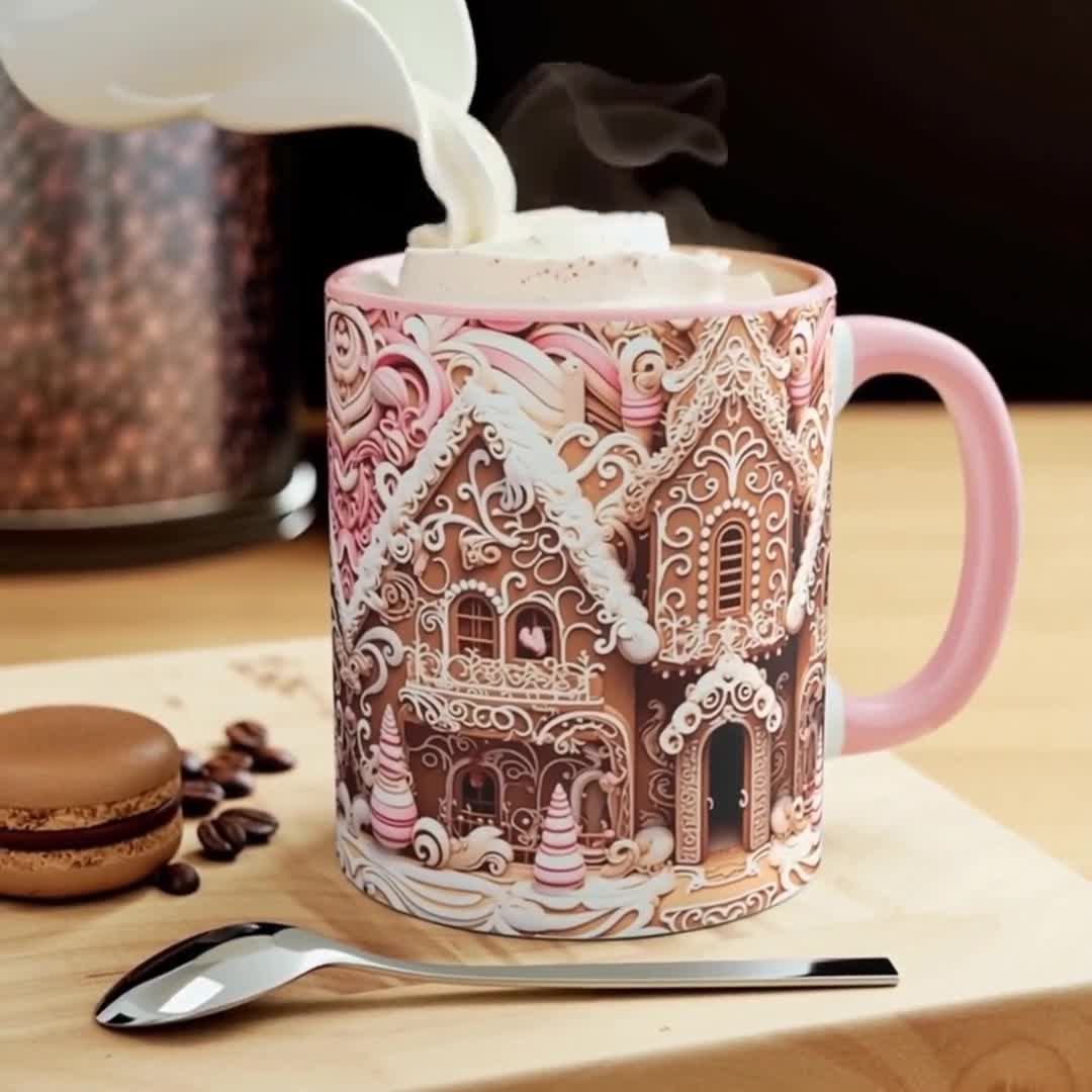 Pink Gingerbread House Mug Candy Cottage Christmas Coffee Cup Whimsical  Peppermint Holiday Tea Mug