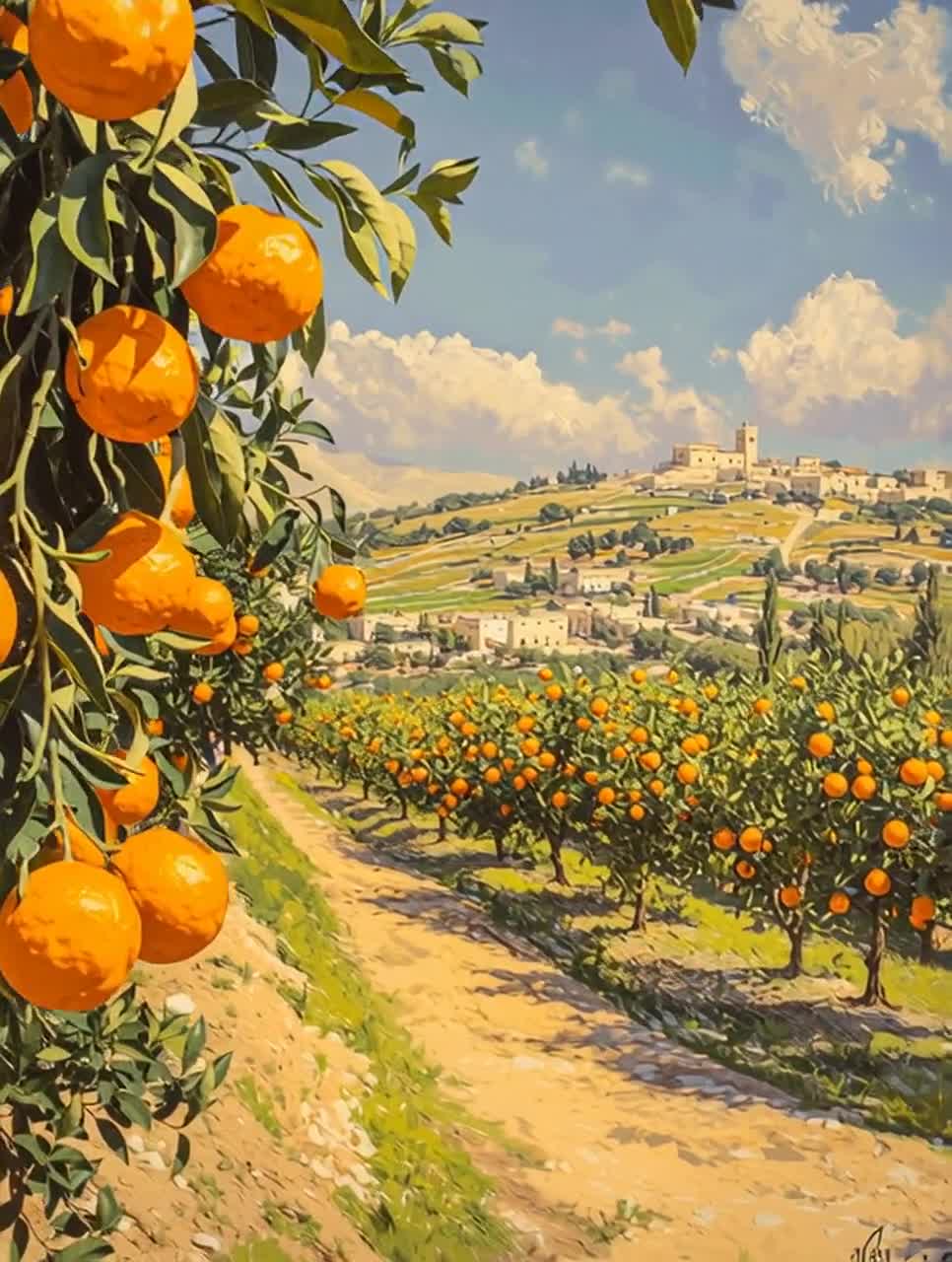 Tulkarm Countryside Art Print, Orange Groves and Farmers