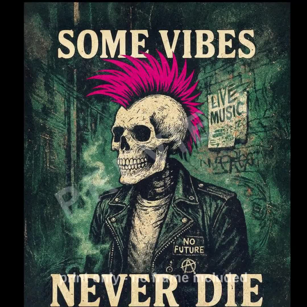Pink Punk Rock Skeleton Art Print: Retro Gothic Home Décor - Etsy
