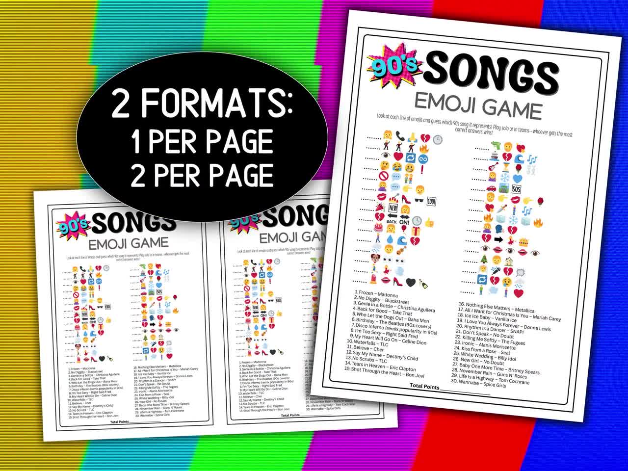 Emoji Song Game 90s Songs Emoji Printable Party Game 90s Music Trivia Quiz Instant Download Pop Culture Game 90s Birthday Emoji Pictionary video poster