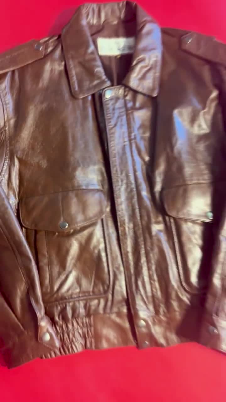 Vintage 90s Stuart Mcguire Leather Aviator Jacket Brown Bomber