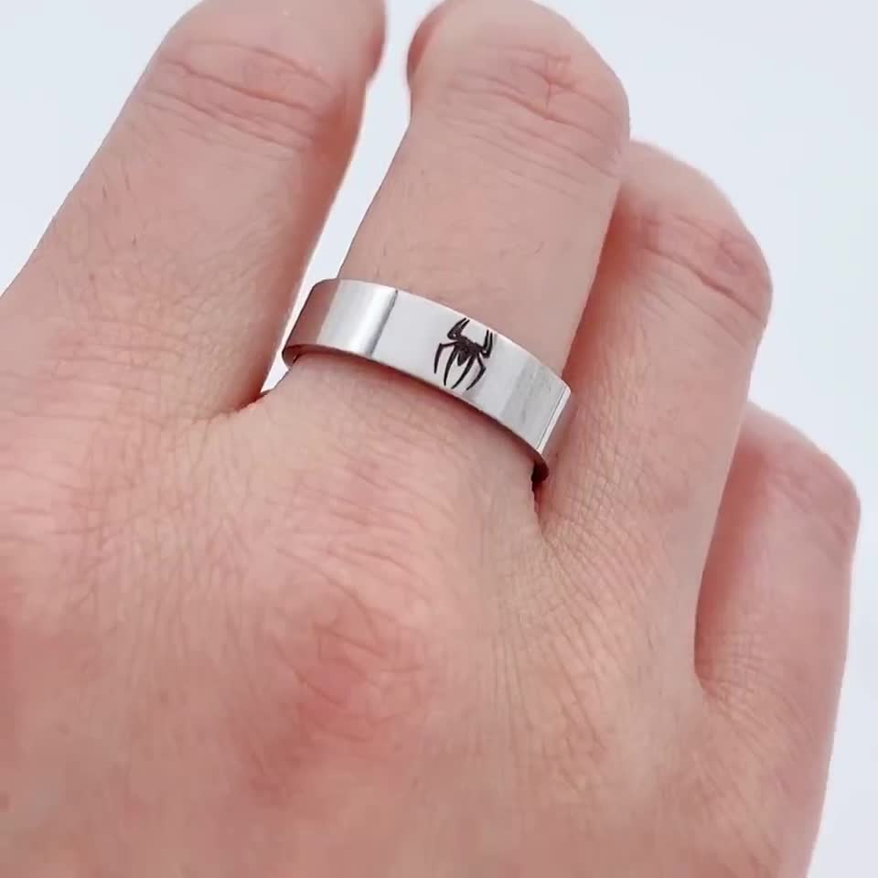 Anello Spiderman In Titanio E Acciaio Inossidabile - Band Promessa Uomo Taglia 11 - Foto 2