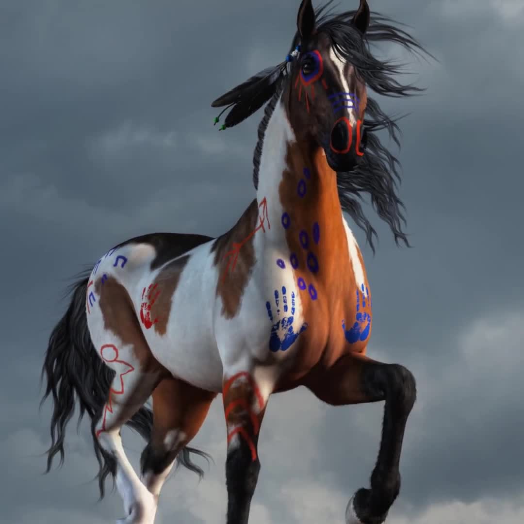 スピリットホース - プリント - ネイティブアメリカンの馬アート, image size:1080x1080