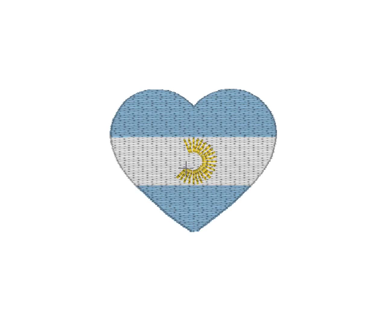 アルゼンチン国旗ハート刺繍デザイン：（7サイズ）（デジタル