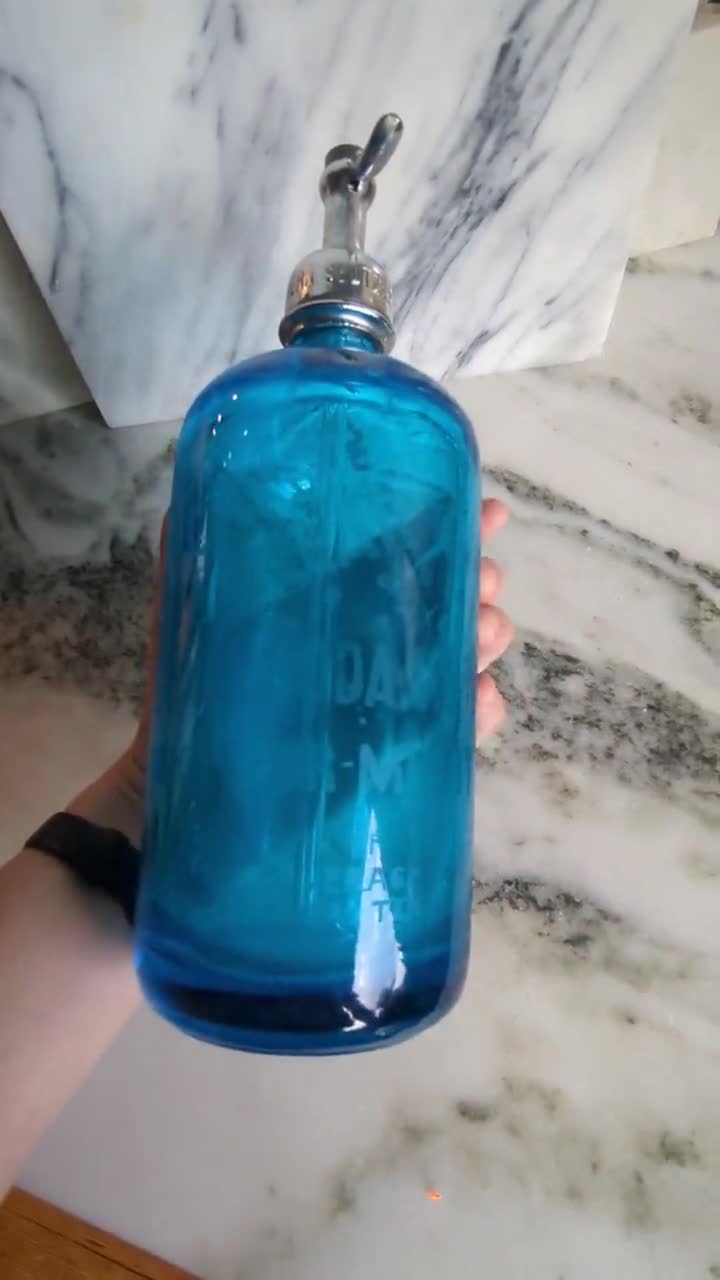 Vintage Blue Glass Seltzer Bottle, Czechoslovakian Sparkling Soda