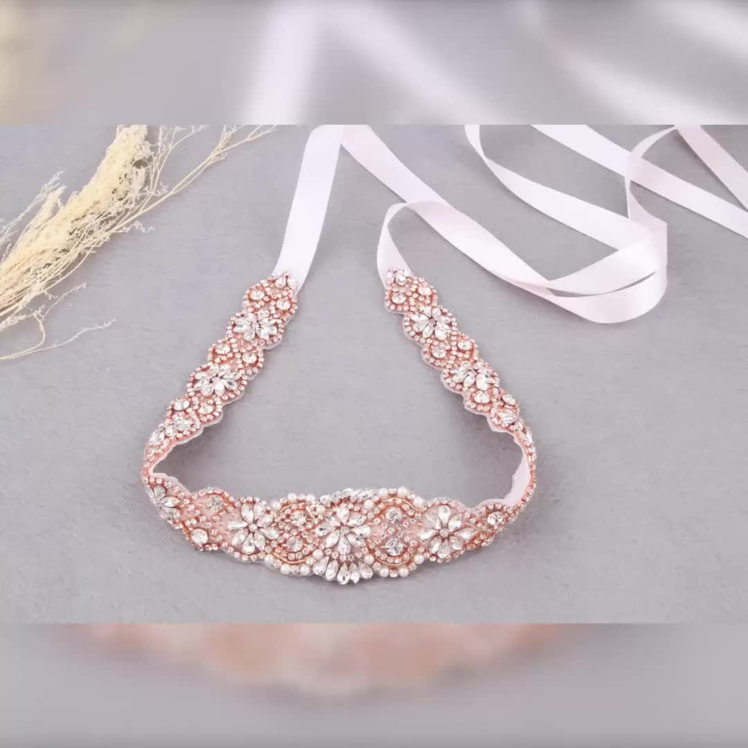 Rose Gold Rhinestone Crystal Bridal Sash Belt - Ivory, For Wedding Dress Or Gown Rose Gold Rhinestone Crystal Bridal Sash Belt - Ivory, For Wedding Dress Or Gown