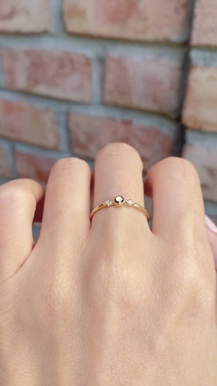 Black Diamond Ring 14k Rose Gold, 3mm Black Diamond Engagement Ring,  Conflict Free, Unique Alternative Engagement Ring, 14k Gold, White Gold -   New Zealand