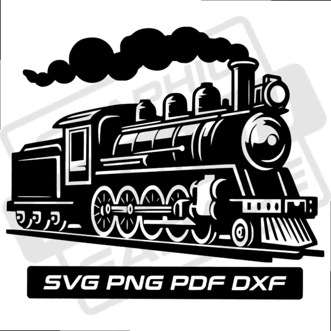 Train svg - pdf - png - dxf - steam train - commercial use - seam engine  svg - train silhouette - clip art - instant download - locomotive, image size:1080x1080