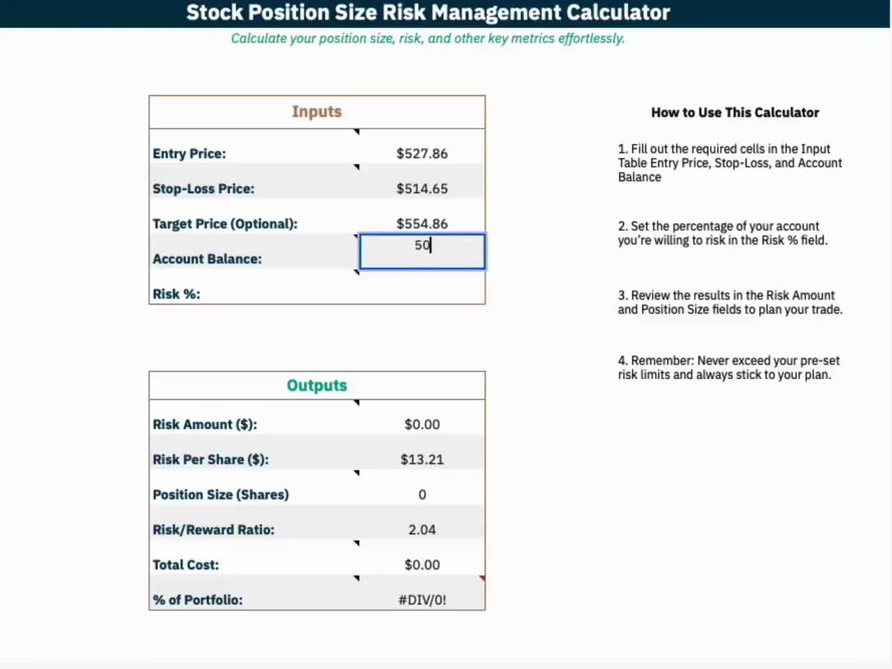 Trading Risk Calculator: Position Size Template for Google Sheets (Digital  Download)