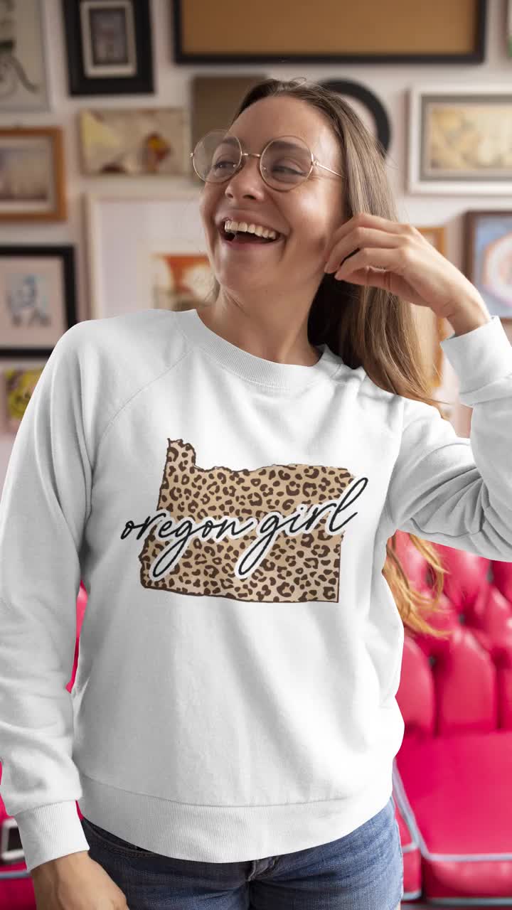 Leopard Oregon Girl Script Sweatshirt, Cheetah Oregon State