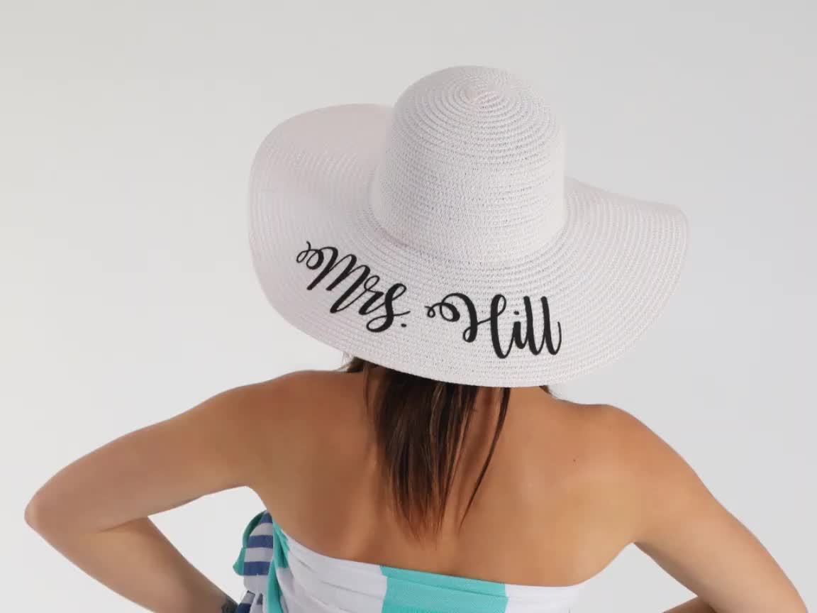 Custom Beach Hat , Personalized Straw Floppy Bridesmaid Hat