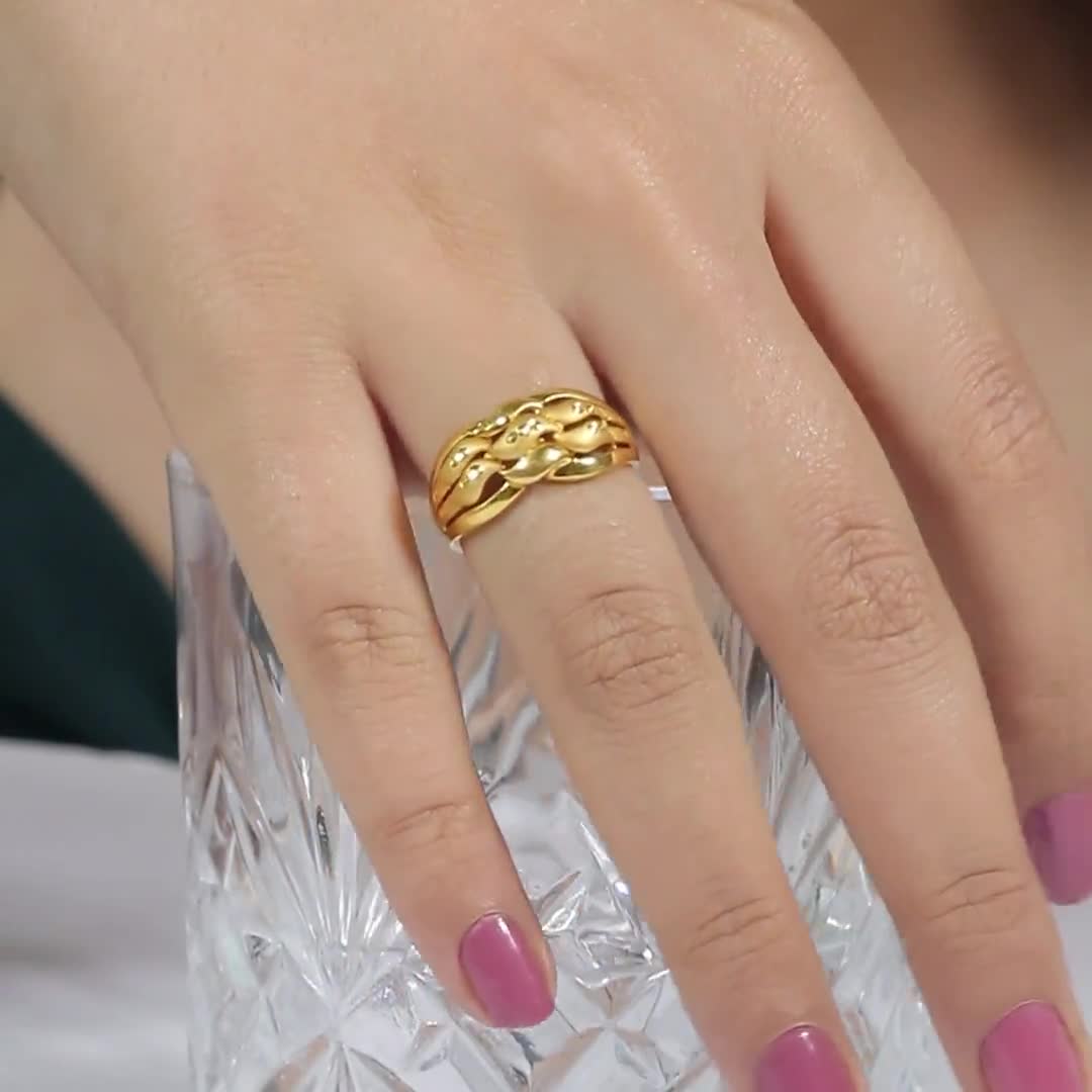 22kt Yellow Gold Woven Band Ring, Wave Link Design Pure Gold