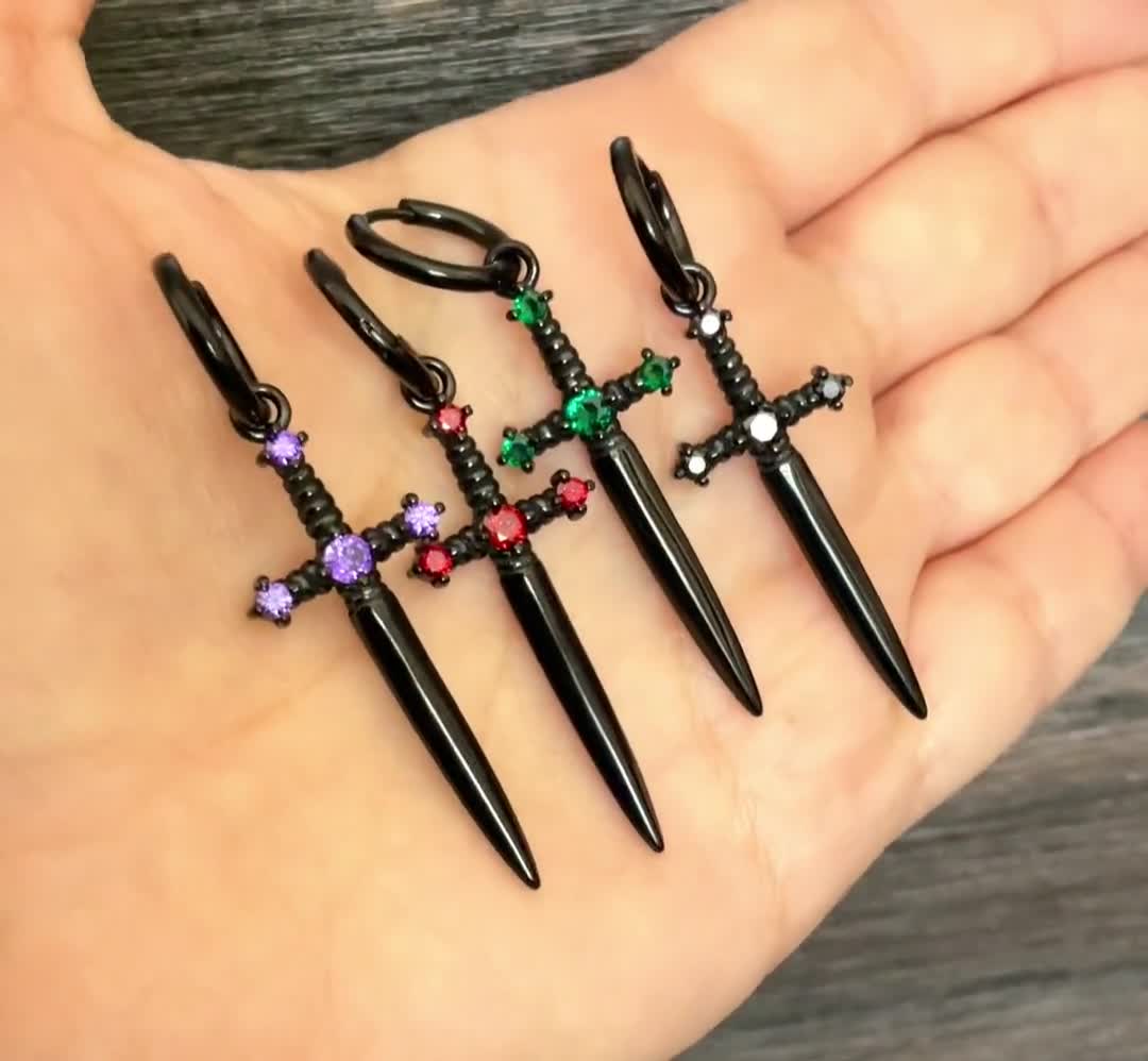 Sword Earring With Ear Cuff , Dagger Earring, Sword Hoop