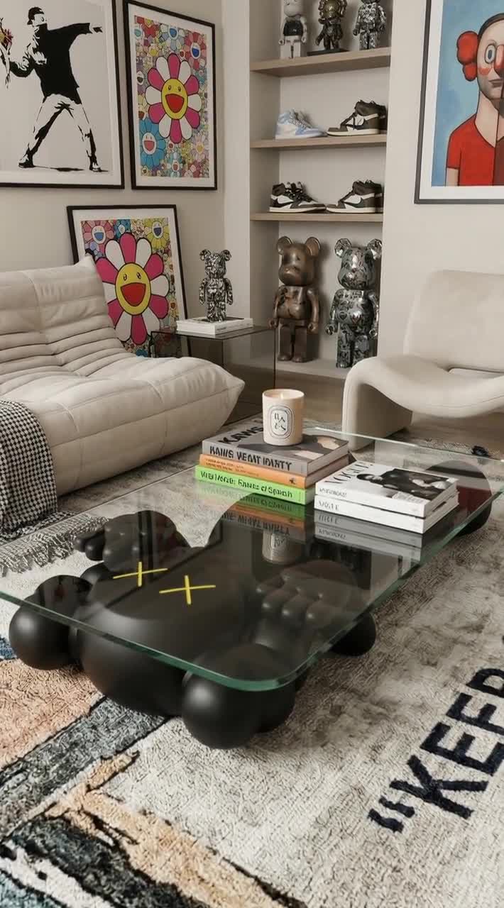 Mesa de centro KAWS Companion, mesa lateral inspirada na arte moderna, decoração escultural para sala de estar. video poster