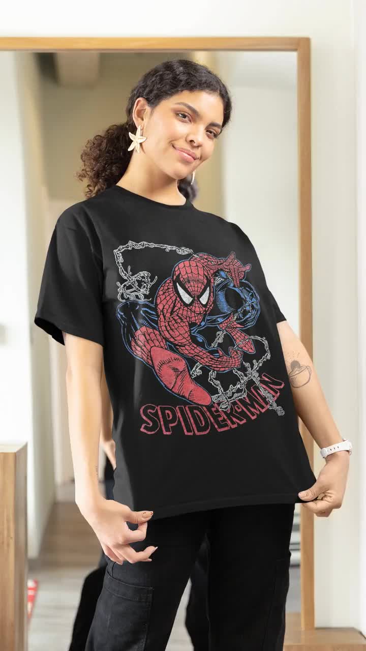 Retro Vintage Distressed look Spiderman Peter Parker Unisex Heavy Cotton 90s Graphic Tee Shirt RZ video poster